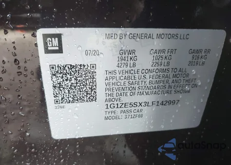 2020 Chevrolet Malibu Fwd Premier z USA, uszkodzony, nr VIN 1G1ZE5SX3LF142997